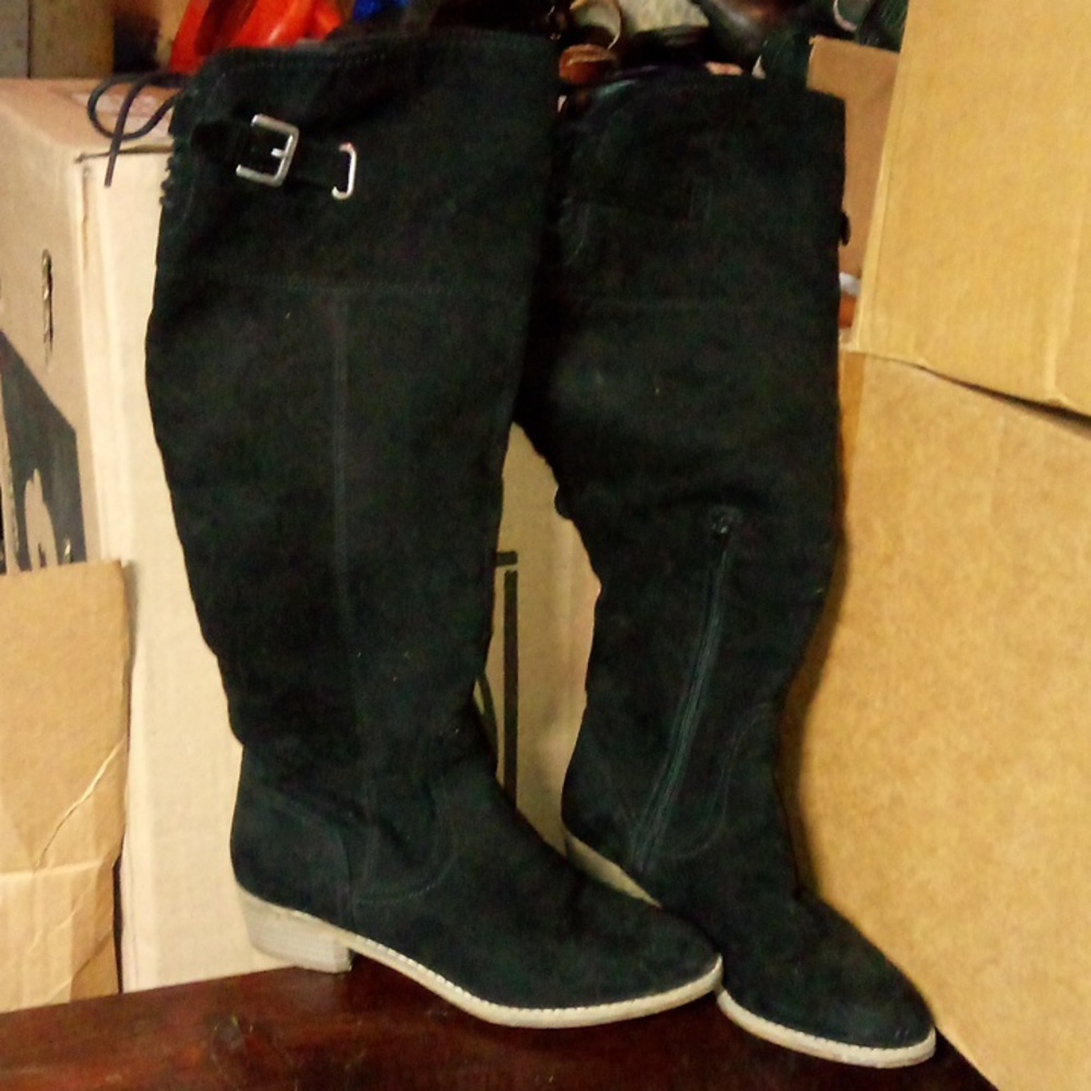G by Guess Black over the Knee Boots Zip Tie Back Size 8